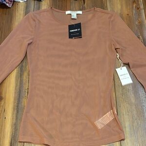 Forever 21 Long Sleeve Sheer Top in Soft Brown